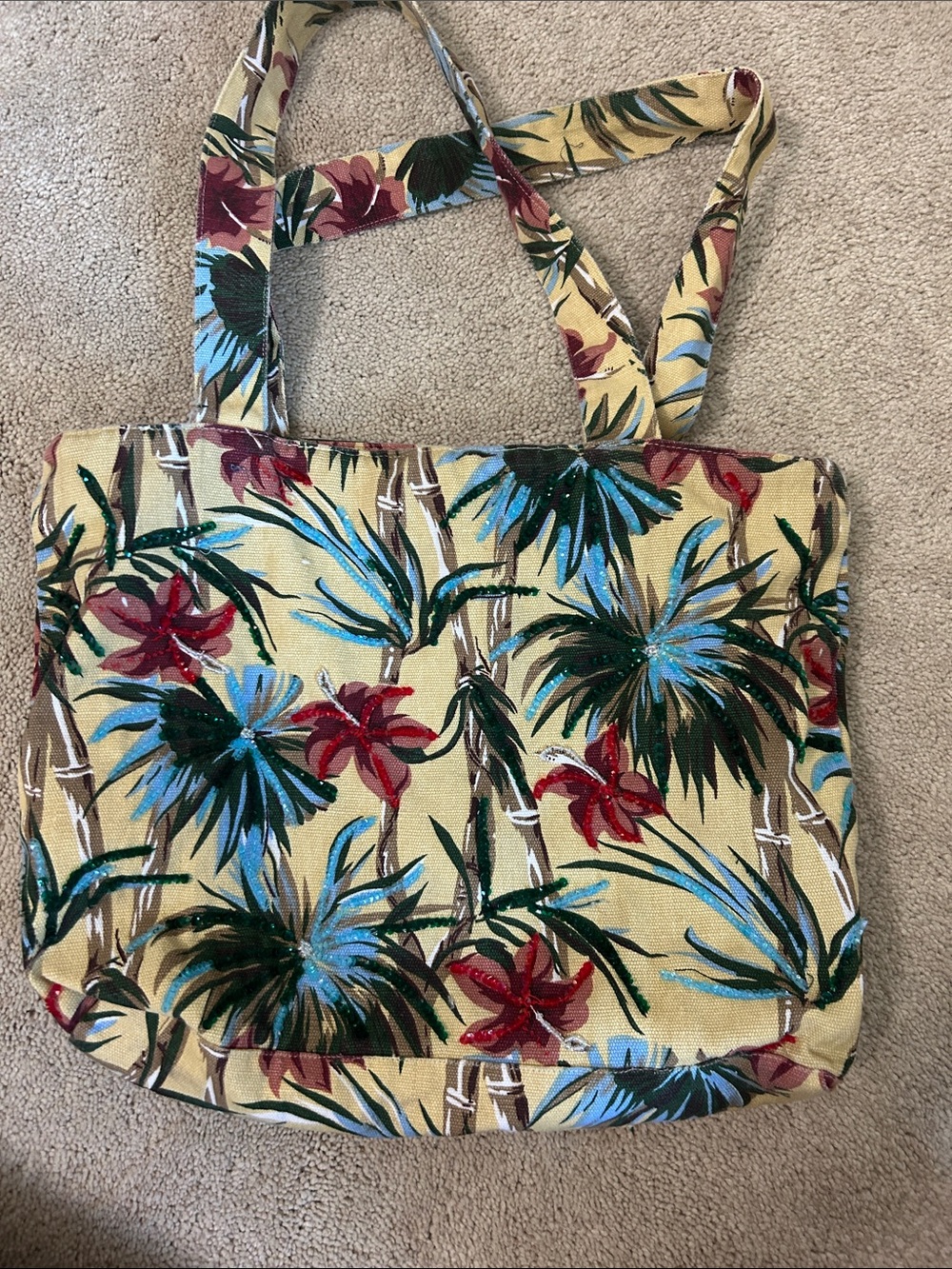 Floral Canvas Tote Bag in Mustard Yellow